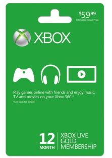 Xbox LIVE 12 Month Gold Membership Card AND $5 Digital Gift Card Only ...