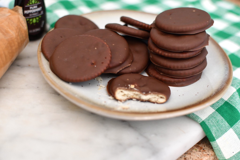 homemade thin mints cookies on plate 