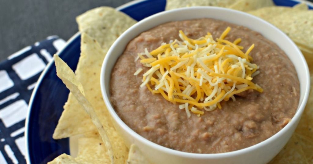 slow cooker refried beans in a bowl