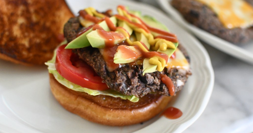 black bean burger with condiments