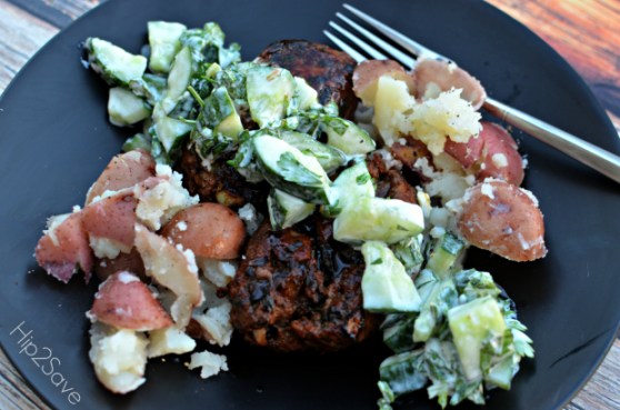 Dijon & molasses glazed pomegranate lamb kabobs with a cucumber mint raita and smashed potatoes Hip2Save
