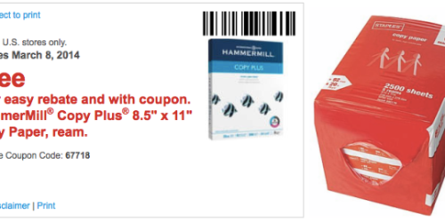 Staples: FREE Copy Paper (After easy Rebate) + 15% Off Cleaning/Breakroom Purchase & More