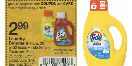 Walgreens: Tide Simply Clean Detergent Only $2.24 (Starting 3/16) + FREE Vaprino (Starting 3/23)