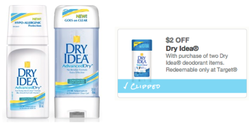 New $2/2 Dry Idea Deodorant Target Store Coupon = Deodorant As Low As 34¢ Starting Sunday