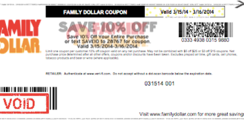 Family Dollar: 10% Off Entire Purchase Coupon (Through 3/16)