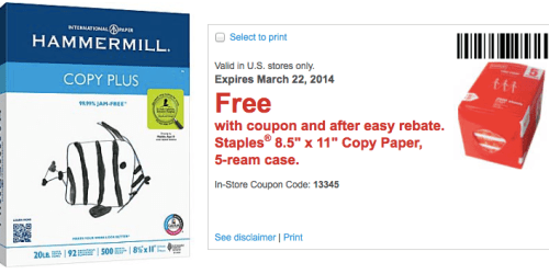 Staples: *HOT* 2 FREE 5-Ream Cases Of Copy Paper (After Easy Rebate) + Much More
