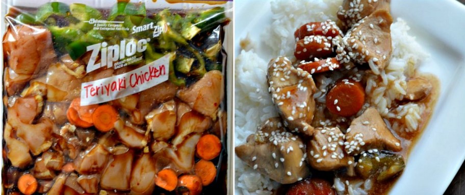 freezer bag with teriyaki chicken