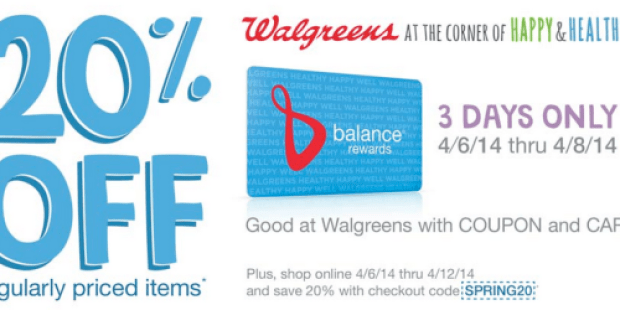Walgreens: 20% Off Regularly Priced Items Coupon (In-Store & Online)