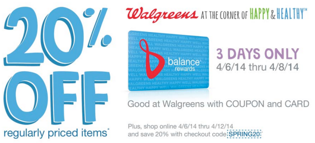 Walgreens: 20% Off Regularly Priced Items Coupon (In-Store & Online)