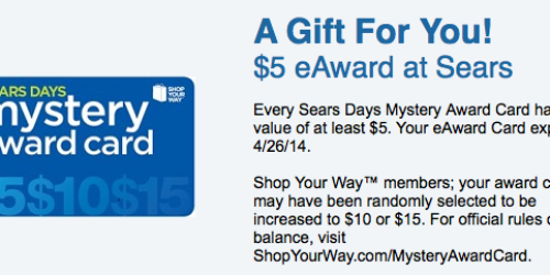 Shop Your Way Members: FREE $5-$15 Sears Mystery Card Has Arrived (Check Your Inbox!)