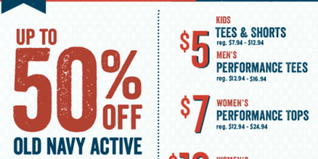 Old Navy: Up to 50% Off Active Styles for Entire Family (Today Only) + Earn Double Super Cash In-Store Only