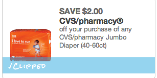 High Value $2/1 CVS Brand Jumbo Diaper Pack Coupon = Jumbo Packs Only $2.99 at CVS Through 5/3
