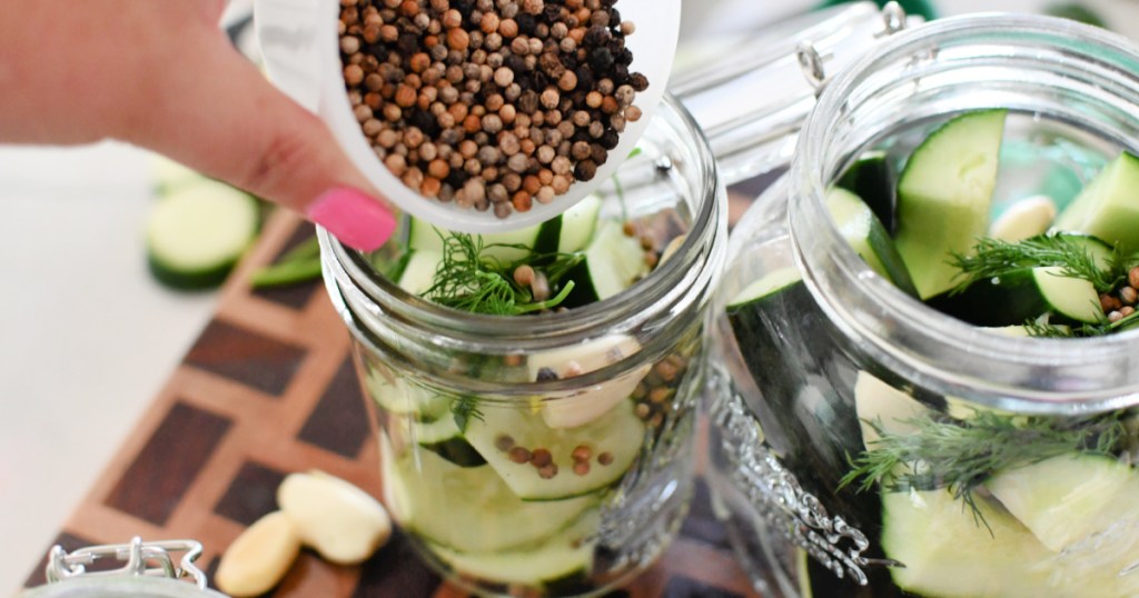 adding whole peppercorn and seeds to pickles