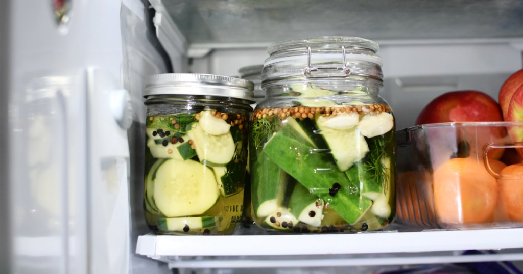 homemade pickles in the fridge