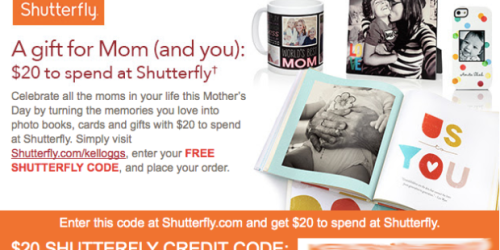 Kellogg’s Family Rewards Members: Possible Free $20 to Spend at Shutterfly – Check Your Inbox