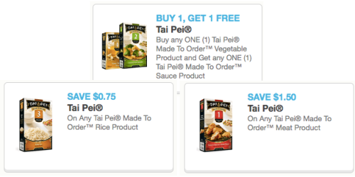 3 New Tai Pei Coupons (Including a Buy 1 get 1 FREE Coupon!) = Inexpensive Meals at Walmart