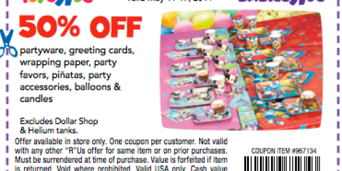 Toys R Us: 50% Off Party Items Coupon