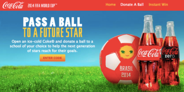 My Coke Rewards: Donate a Soccer Ball to the School of Your Choice (0 Points Required – Just Enter a Code!)