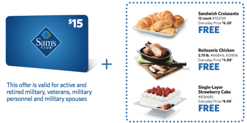 Sam’s Club: FREE $15 Gift Card + FREE Product Coupons for Purchasing or Renewing Membership (Military Only)