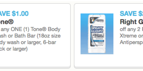 New Coupons: $1/1 Tone Body Wash or Bar Coupon & $2/2 Right Guard Deodorant Coupon + Target Deals