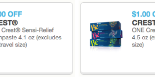 New $1/1 Crest BE Toothpaste and $1/1 Crest Sensi-Relief Toothpaste Coupons (+ Walgreens Deal)