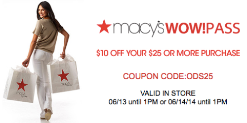 Macy’s: New $10 off $25 Coupon – Includes Sale & Clearance Items (Valid 6/13-6/14) + More