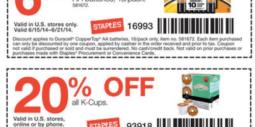 New Staples Coupons (25% Back in Rewards, 20% off K-Cups, $6.99 Duracell Batteries + More!)