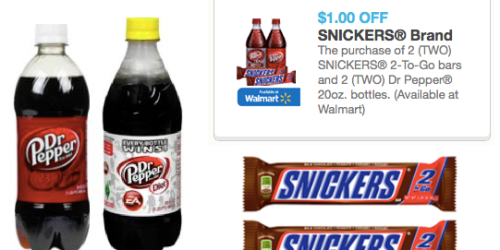 New Coupon: $1 Off Two Snickers 2-to-Go Bars and Two Dr. Pepper 20 oz Bottles