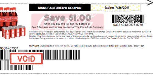 Rare $1/2 Coca Cola 6 Pack Bottles or 8 Pack Mini Cans Coupon