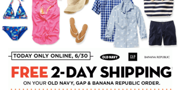 OldNavy.com: Free 2-Day Shipping with ANY Order Today Only + Extra 30% Off Your Entire Purchase