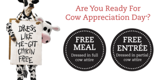 Chick-fil-A Cow Appreciation Day: Dress Up in Cow Attire = FREE Meal or Entree (Tomorrow Only)