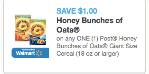 New $1/1 Post Honey Bunches of Oats Giant Size Cereal Coupon + Walmart Deal