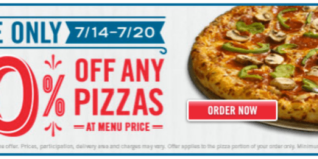 Domino’s.com: 50% Off ANY Pizza at Menu Price (Thru 7/20)