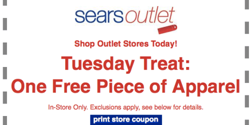 Sears Outlet: FREE Piece of Apparel Coupon – Valid 7/15 Only (No Purchase Necessary)