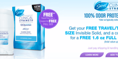 SecretStore.com: Free Full Size Clinical Strength Deodorant Coupon AND Free Trial Size Deodorant ($11 Value) – Just Pay $2.99 Shipping