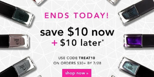 e.l.f. Cosmetics: $10 Off ANY $30 Order (Ends Tonight!) + Free $10 Rewards Card w/any Order & More