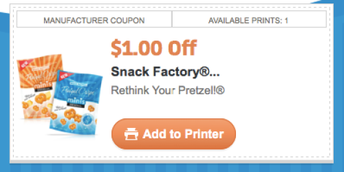 High Value $1/1 Snack Factory Pretzel Crisps Minis Coupon (Back Again!)