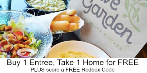 Olive Garden: Buy One Entree, Take One Home for FREE (+ Score a FREE 1-Night Redbox Code!)