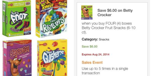 Kroger & Affiliate Shoppers: *HOT* $6 Off 4 Boxes of Betty Crocker Fruit Snacks eCoupon + More