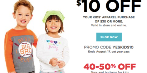 Kohl’s: $10 Off $30+ Kids’ Apparel Purchase (In-Store & Online)