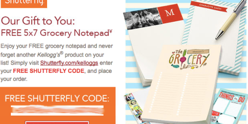Kellogg’s Family Rewards: Possible Free 5×7 Personalized Notepad from Shutterfly (Check Inbox)