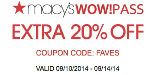 Macy’s: New 15%-20% Off WOW! Pass Including Sale & Clearance Items (Valid Through 9/14)