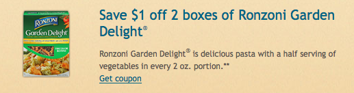 New $1/2 Ronzoni Garden Delight Pasta Coupon = Only $0.38 Per Box at Target