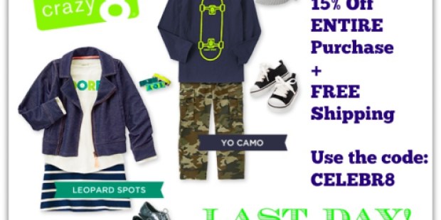 Crazy8.com: Extra 15% Off + Free Shipping on ANY Order (Last Day)