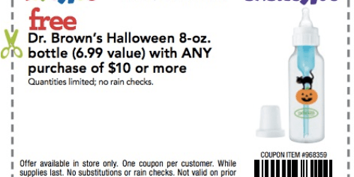 BabiesRUs & ToysRUs: FREE Dr. Brown’s Halloween Bottle with ANY $10 Purchase Coupon + More