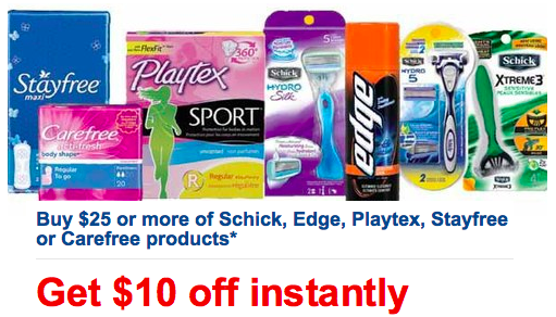 Meijer: $10 Off $25 Purchase of Schick, Edge, Playtex, Stayfree or ...