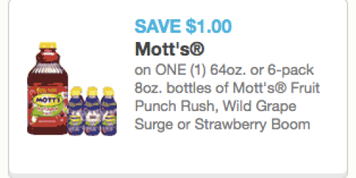 $1/1 Mott’s Fruit Punch Rush, Wild Grape Surge or Strawberry Boom Coupon (+ Walmart Deal)