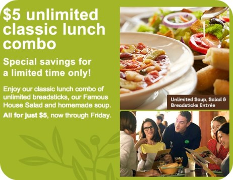 Olive Garden Unlimited Soup Salad And Breadsticks Lunch Only 5