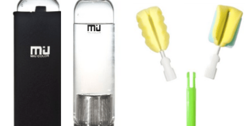 MIU Color 18.5 oz Glass Water Bottle with Tea Infuser, Nylon Sleeve & 2 Cleaning Brushes $12 (Reg. $32.99)
