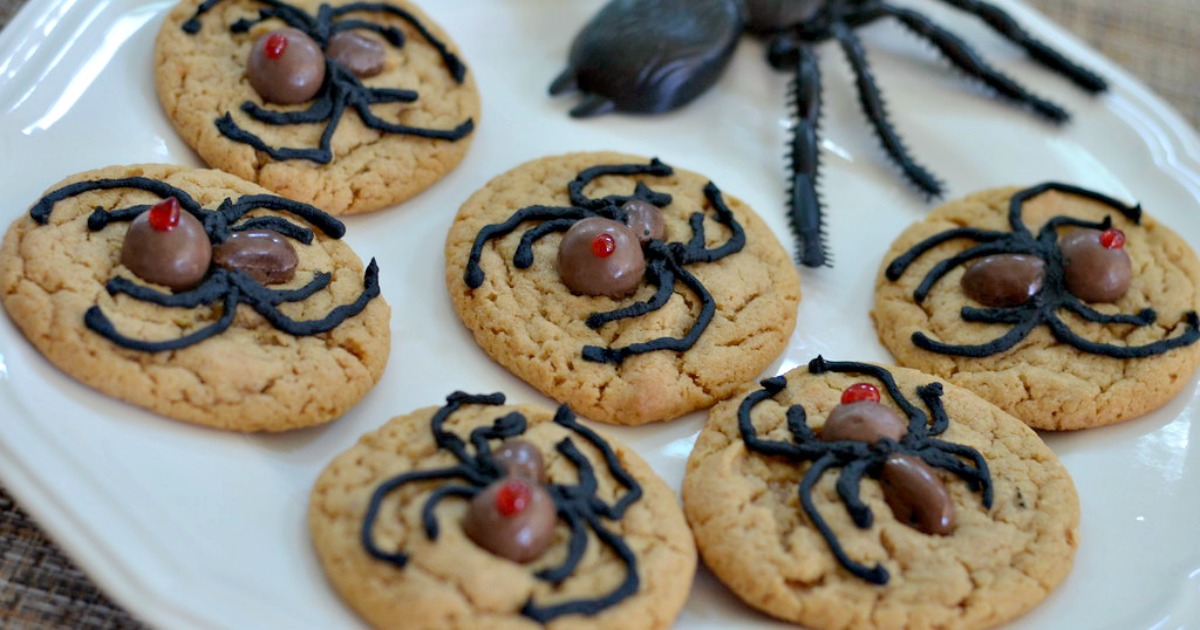 plate of halloween spider cookies for a party 